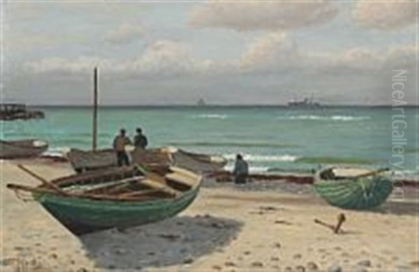 Rowing Boats On The Beach Oil Painting by Christian Blache