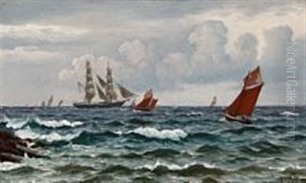 Boats And Ships Near A Coast Oil Painting by Christian Blache