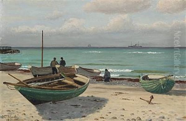 Rowing Boats On The Beach Oil Painting by Christian Blache