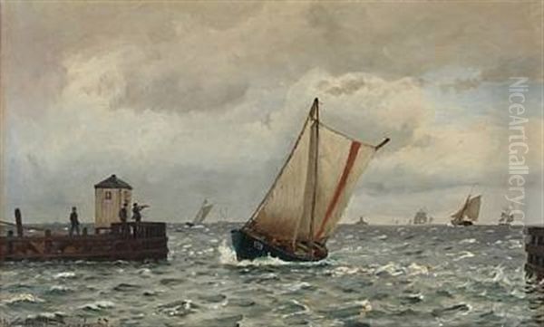 Harbour Scene From Dragor, Denmark Oil Painting by Christian Blache