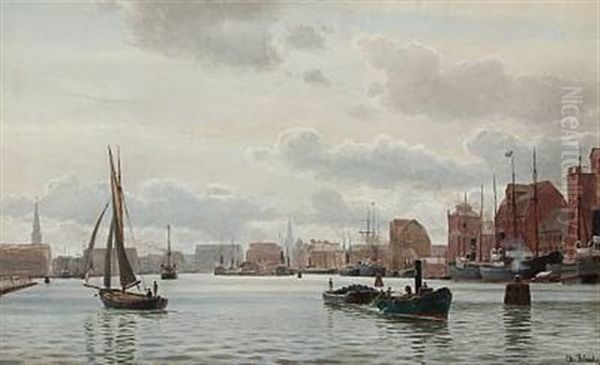 Copenhagen Harbour Oil Painting by Christian Blache