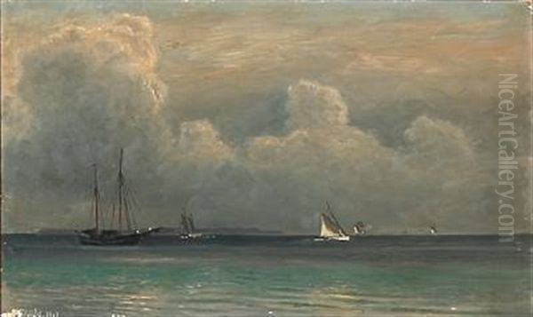 Seascape With Sailing Ships On The Sea Oil Painting by Christian Blache