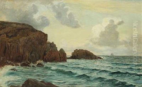 Coastal Scene From Kullen With Sailing Ship Oil Painting by Christian Blache