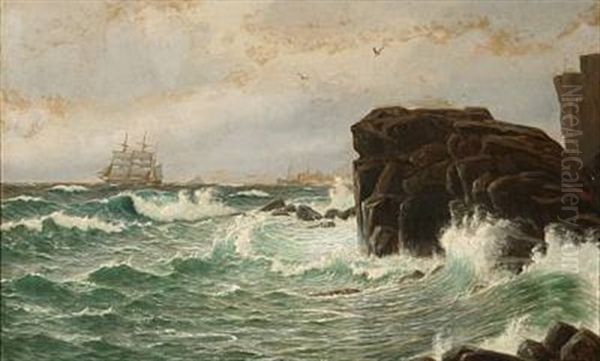 Rocky Shore With High Waves Oil Painting by Christian Blache