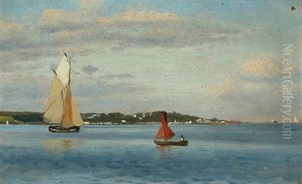 Sailing Boats Along The Coast Of Sealand Oil Painting by Christian Blache