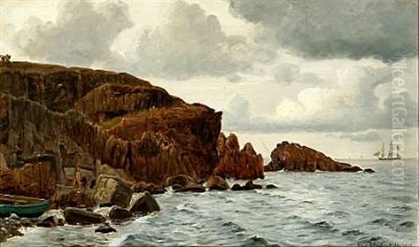 Coastal Scene From Kullen With An Artist At His Easel Oil Painting by Christian Blache