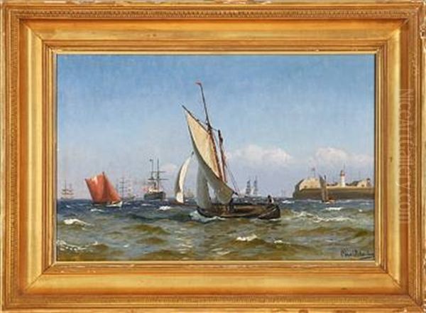 Lifely Traffic Near Trekroner Fort At Copenhagen Harbour Oil Painting by Christian Blache