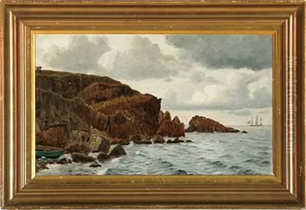 Coastal Scene From Kullen With An Artist At His Easel Oil Painting by Christian Blache