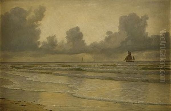 Kustvy Med Segelbatar Oil Painting by Christian Blache