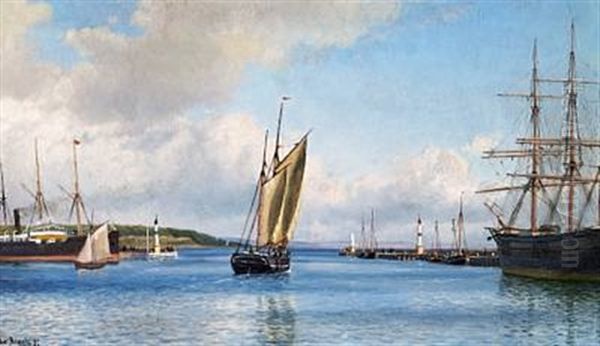 View Of Arhus Harbour Towards Kalo Vig - Creek Oil Painting by Christian Blache