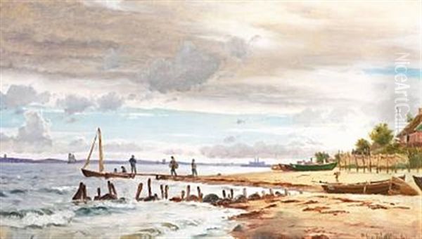 Coastal Scenery From Hellebaek Oil Painting by Christian Blache