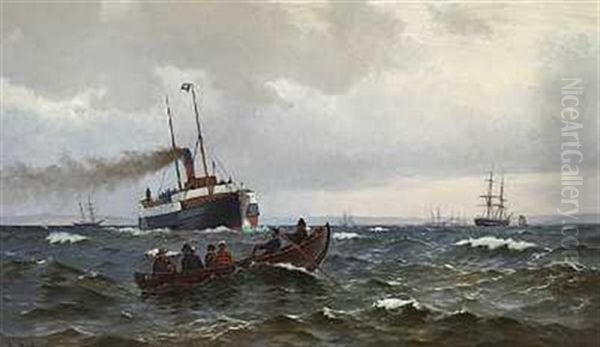 Damper Og Robad Pa Havet Oil Painting by Christian Blache