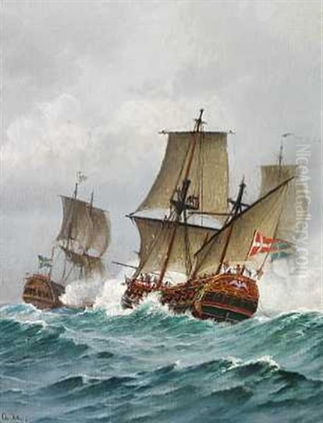 Viceadmiral Niels Juel Slar Den Svenske Feltmarskal Evert Horn I Slaget I Koge Bugt 1. 7.1677 Oil Painting by Christian Blache