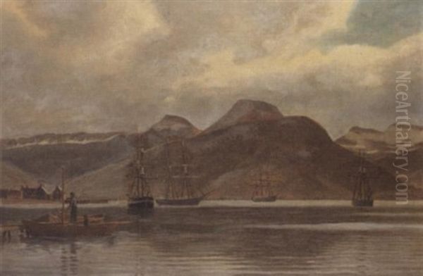 Shipping In A Norwegian Fjord Oil Painting by Christian Blache