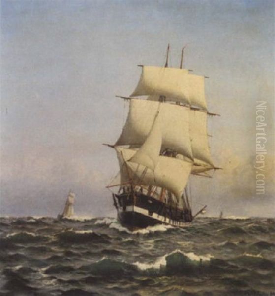 Fregatten Jylland Pa Abent Hav Oil Painting by Christian Blache