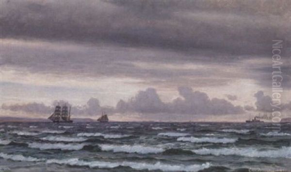 Skibe Pahavet Ud For Kysten Oil Painting by Christian Blache