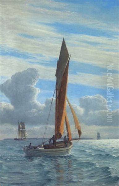 Marine Med Sejlskibe Pa Havet Oil Painting by Christian Blache