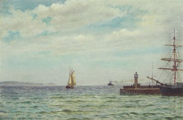 Marine Med Skibe Ud For Indsejlingen Til Arhus Nordhavn, Og Udsigt Til Mols Hoved Oil Painting by Christian Blache