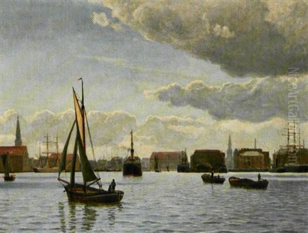 Parti Fra Kobenhavns Havn Med Udsigt Til Vor Frelser Kirkes Spir Oil Painting by Christian Blache