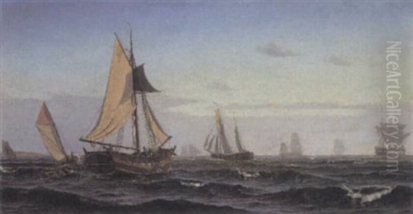 Vessels At Sea Oil Painting by Christian Blache