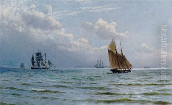 Marine Med Skibe I Sundet Ud For Snekkersten Oil Painting by Christian Blache