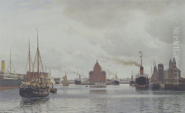 Livlig Trafik I Kobenhavns Havn Oil Painting by Christian Blache