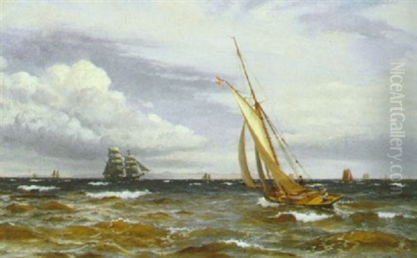 Marine Med Sejlskibe I Frisk Vejr Oil Painting by Christian Blache