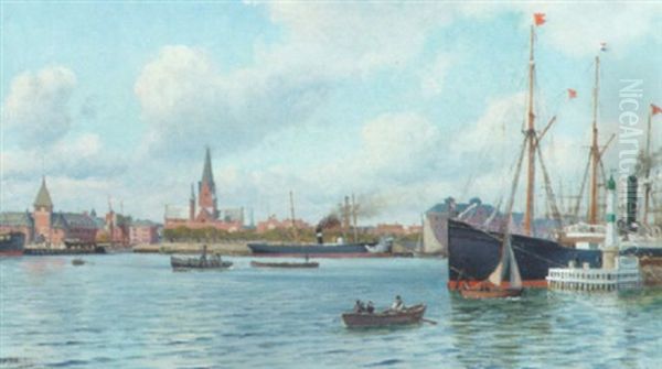 Parti Fra Arhus Havn Oil Painting by Christian Blache