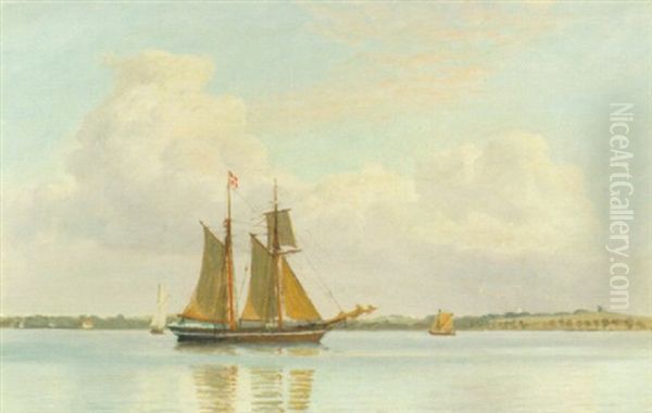 Sejlskibe Ved Kalundborg Oil Painting by Christian Blache