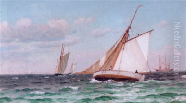 Marine Med Sejlskibe Oil Painting by Christian Blache