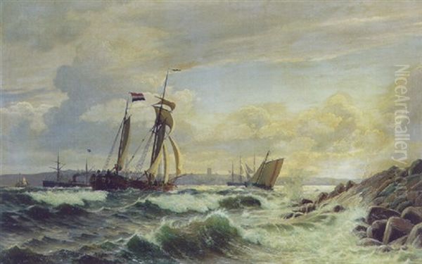 Pa Nordsiden Af Stranden Ved Kronborg. Formiddag Med Stiv Kuling Oil Painting by Christian Blache