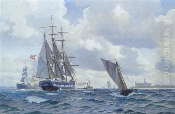 Marine Med Danske Og Engelske Skibe Ud For Kronberg Oil Painting by Christian Blache