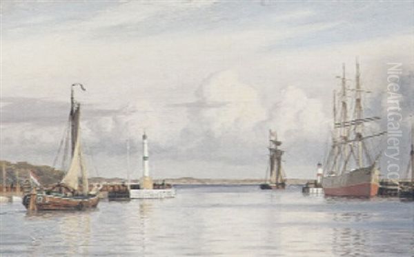 Havneindlobet Til Arhus Havn Oil Painting by Christian Blache