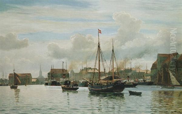 Ships Entering Copenhagen Oil Painting by Christian Blache