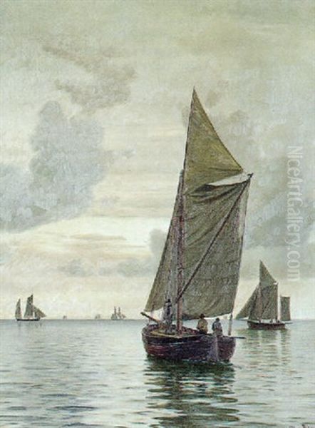 Marine Med Fiskerbade I Stille Vejr Oil Painting by Christian Blache