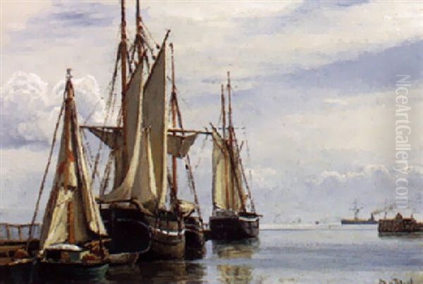 Marine, Skibe Ved En Havn Oil Painting by Christian Blache