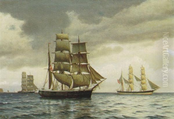 Marine Med Talrige Sejskibe Oil Painting by Christian Blache