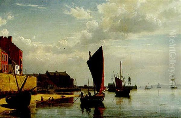 Havneparti Med Optrukne Bade, Muligvis Fra Hartlepool Oil Painting by Christian Blache