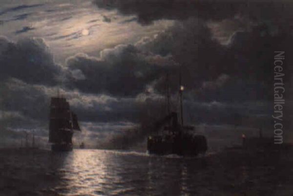 Marine Med Damper Og Sejlskibe Udfor Kronborg Oil Painting by Christian Blache