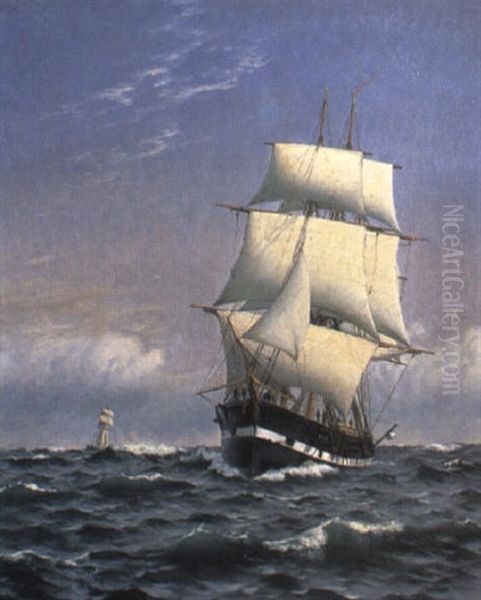 Marine Med Skib For Fulde Sejl Oil Painting by Christian Blache