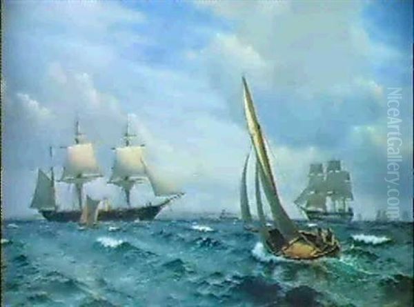 Marine Med Skibe Ud For Hveen Oil Painting by Christian Blache