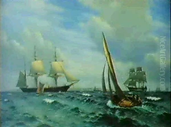 Marine Med Skibe Ud For Hveen Oil Painting by Christian Blache