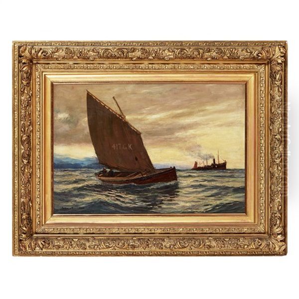 Sailing By A Steamer Oil Painting by Andrew Black