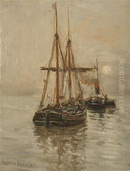 A Fishing Boat Being Pulled By A Tug Oil Painting by Andrew Black