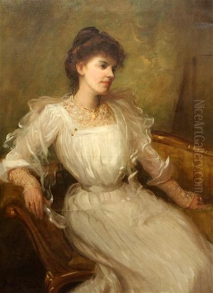 Portrait Of A Lady Seated In An Armchair Oil Painting by Arthur John Black