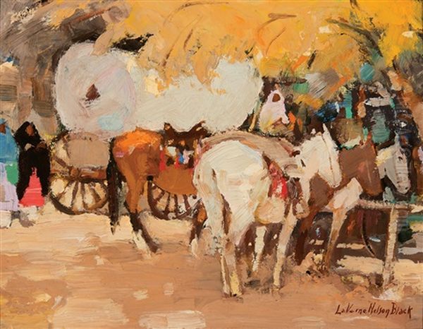 Autumn At Taos Pueblo Oil Painting by Laverne Nelson Black