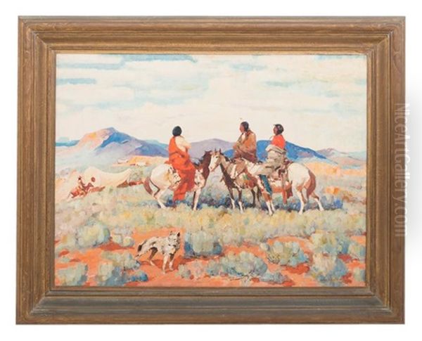 Native Americans On Horseback Oil Painting by Laverne Nelson Black