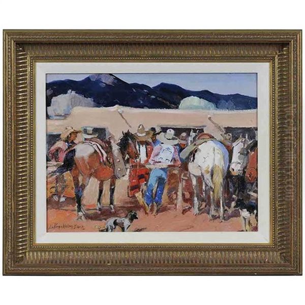 Indians At Taos Oil Painting by Laverne Nelson Black