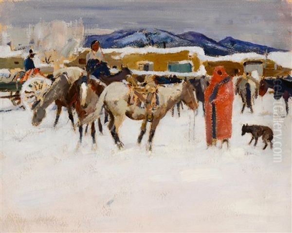 Taos Winter Morning Oil Painting by Laverne Nelson Black