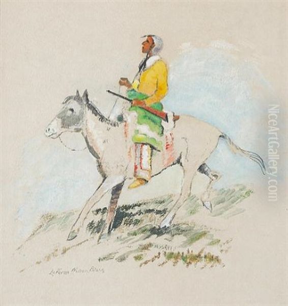 An Indian On A Pinto Pony, Facing Left Oil Painting by Laverne Nelson Black